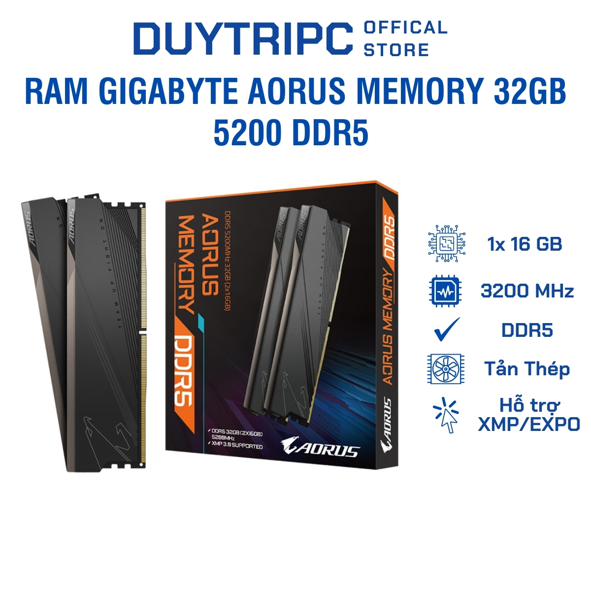Ram GIGABYTE Aorus Memory 32GB (2x16GB) 5200 DDR5 (GP-ARS32G52D5)